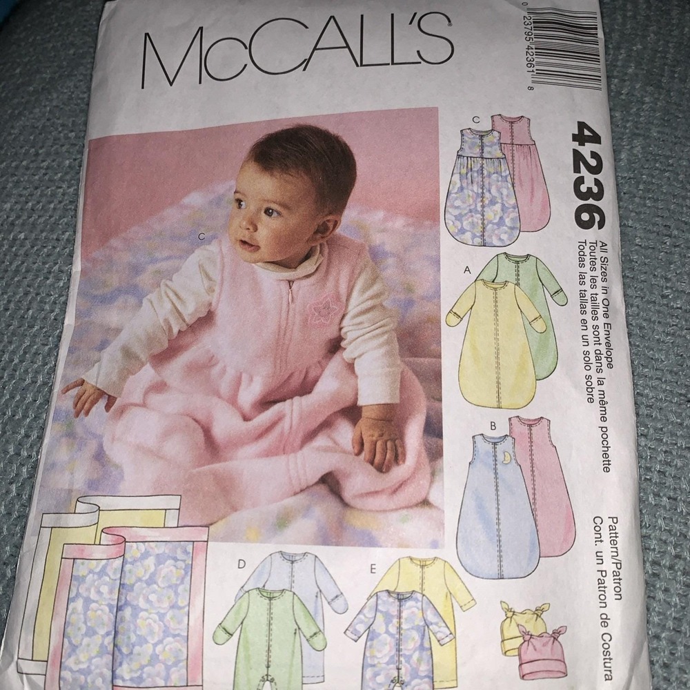 McCall's Pattern 4236 Infant Bunting Jumpsuit Hat Blanket Sz S-M-L-XL Cut